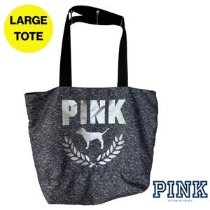 2/for $20 🪩 PINK by VS: Black & Heather Grey X-Large Tote with Silver Branding